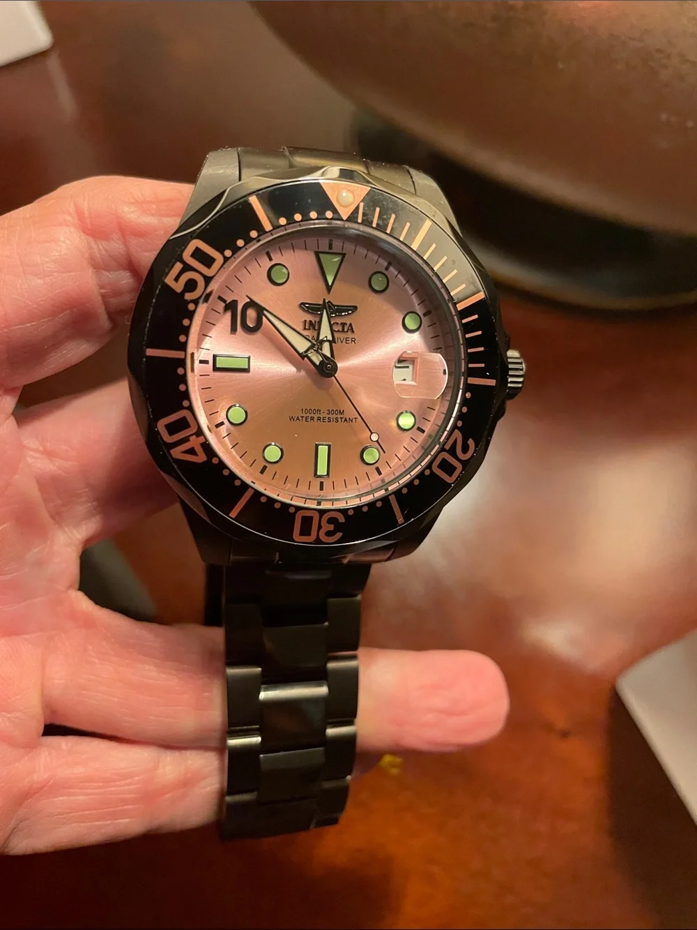 Invicta Men's Watch with Pink Dial and Black Case